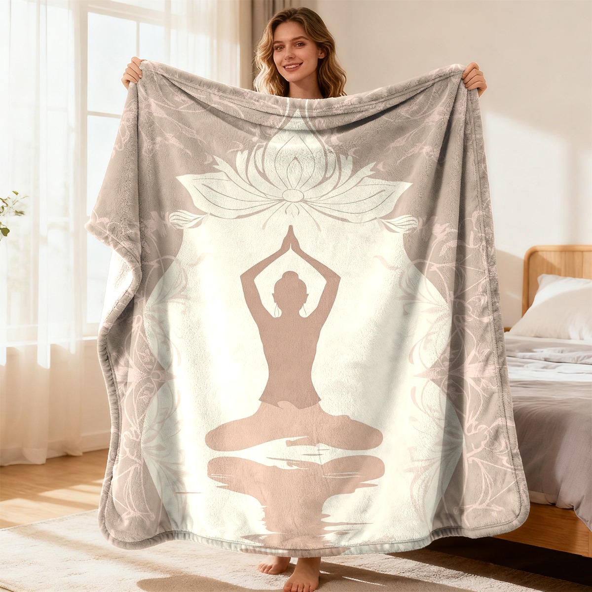 Spa Wellness Yoga - Lüks Yoga Lotus Meditasyon Battaniyesi Peluş