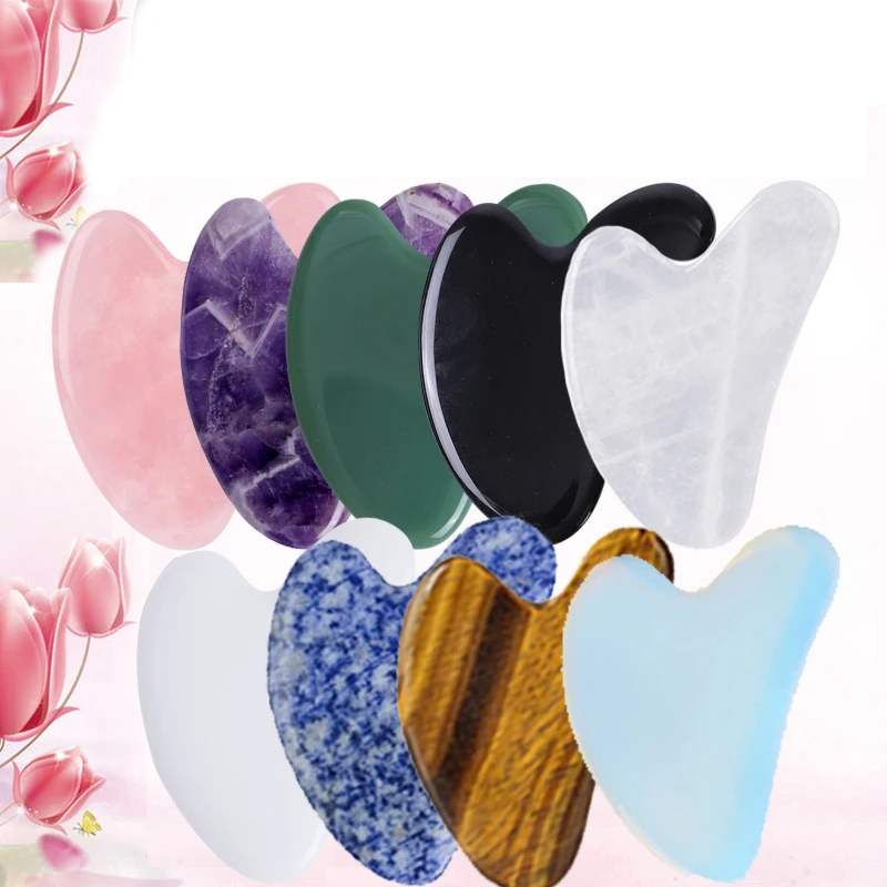Gua Sha Tool Rose Quartz - 10 adet doğal yeşim Gua Sha